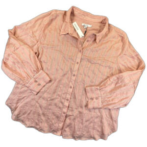Chico's NWT Classic Soft Shimmer Striped Button Blouse 4 XXL French Blush Plus